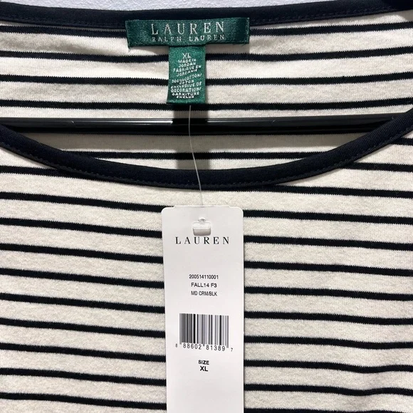 Women's Lauren Ralph Lauren XL /White Black Striped Long Sleeve Shirt Top NWT - Picture 5 of 9